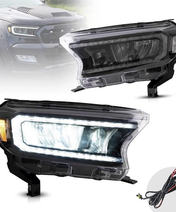 Kimpiris - Μπροστινά Φανάρια Set Για Ford Ranger 15-20 DRL Dynamic Μαύρα Full Led Με Μοτέρ VLand