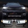 Μπροστινά Φανάρια Set Για Ford Ranger 15-20 DRL Dynamic Μαύρα Full Led Με Μοτέρ VLand - Image 3