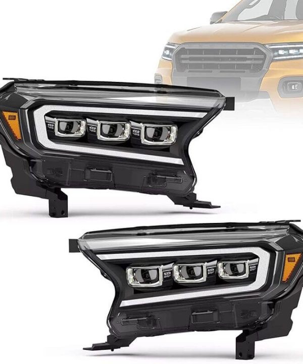 Kimpiris - Μπροστινά Φανάρια Set Για Ford Ranger 15-20 DRL Dynamic Start Up Μαύρα Full Led Με Μοτέρ VLand
