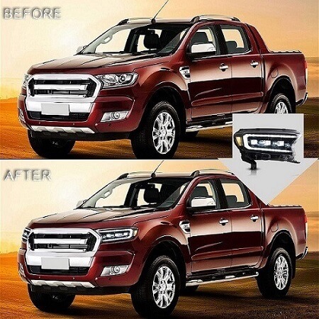 Alternative view of Μπροστινά Φανάρια Set Για Ford Ranger 15-20 DRL Dynamic Start Up Μαύρα Full Led Με Μοτέρ VLand