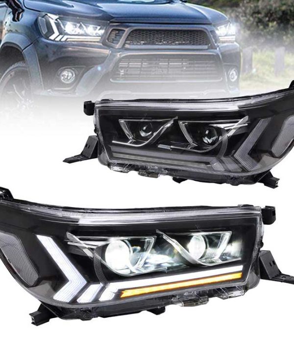 Kimpiris - Μπροστινά Φανάρια Set Για Toyota Hilux Revo 15-19 Με Dynamic Start DRL &  Φλας Μαύρα Με Μοτέρ VLand