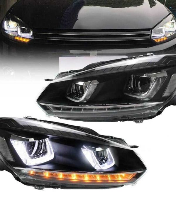 Kimpiris - Μπροστινά Φανάρια Set Για Vw Golf VΙ (6) 08-12 DRL U-Type & Dynamic Φλας Μαύρα H7/H7 Με Μοτέρ VLand