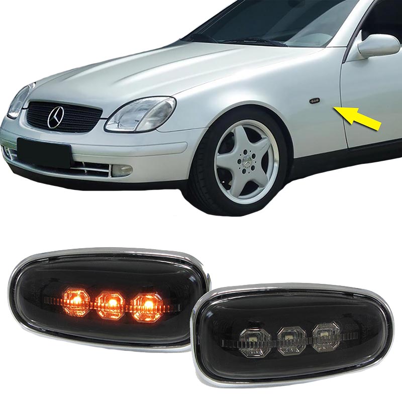 Kimpiris - Πλαϊνά Φλας Φτερού Για Mercedes-Benz C W202 96-01 / CLK W208 97-02 / E W124 93-95 / W210 95-03 / SLK R170 96-04 / Vito W638 96-03 / Sprinter W901-W905 95-06 / VW LT 98-06 Led Φιμέ 2 Τεμάχια