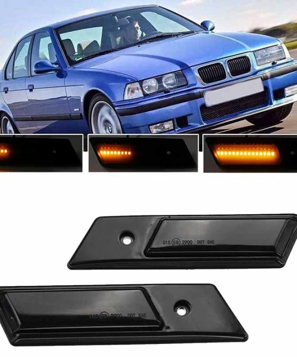 Kimpiris - Πλαϊνά Φλας Φτερού Για Bmw 3 E36 90-96 / 3 E30 / 5 E34 88-95 / 7 E32 86-94 Βιδωτό Led Dynamic Black/Smoke 2 Τεμάχια