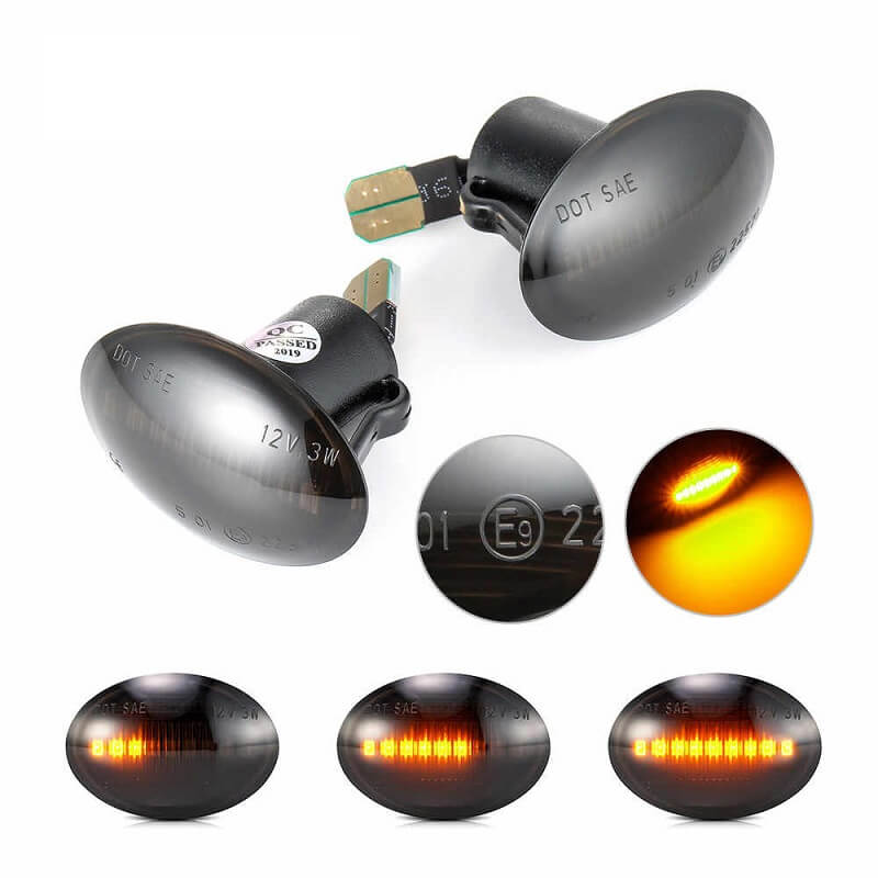 Πλαϊνά Φλας Φτερού Για Fiat 500 07-15 & 15+ / Lancia Y 03-11 / Lybra 99-05 Led Dynamic Φιμέ 2 Τεμάχια - Image 2