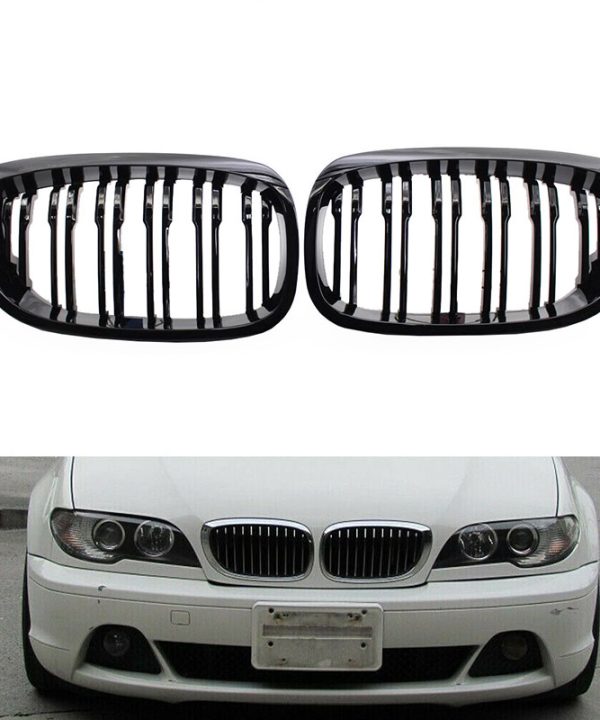 Kimpiris - Καρδιές Μάσκας Για Bmw 3 E46 03-06 Coupe/Cabrio M4 Look Με Διπλή Γρίλια 4D Μαύρο Γυαλιστερό 2 Τεμάχια