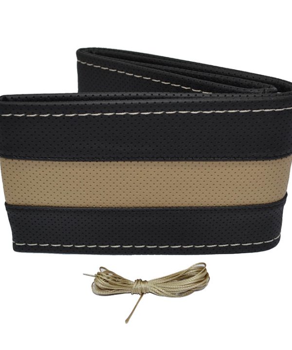 Kimpiris - Κάλυμμα Τιμονιού Αυτοκινήτου Otom Stitching Δερματίνη Ραφτό Εξώγαζο Μαύρο - Μπεζ Medium 37-39cm DK-303
