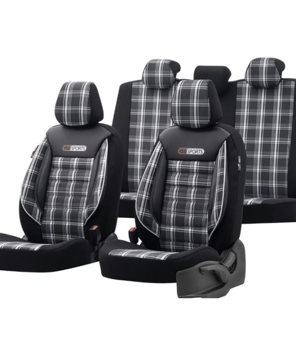 Kimpiris - Καλύμματα Αυτοκινήτου Otom GTI Sports Design Universal Jacquard / Lacost / Δερματίνη Σετ Εμπρός / Πίσω 11 Τεμαχίων Μαύρο - Γκρι GTI-807