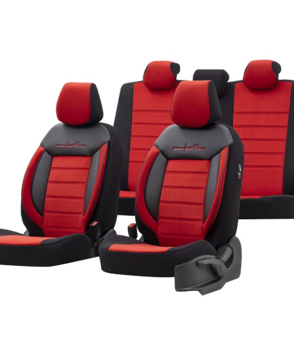 Kimpiris - Καλύμματα Αυτοκινήτου Otom Comfortline Design Universal Sued / Rachel / Δερματίνη Σετ Εμπρός / Πίσω 11 Τεμαχίων Μαύρο - Κόκκινο CMF-207