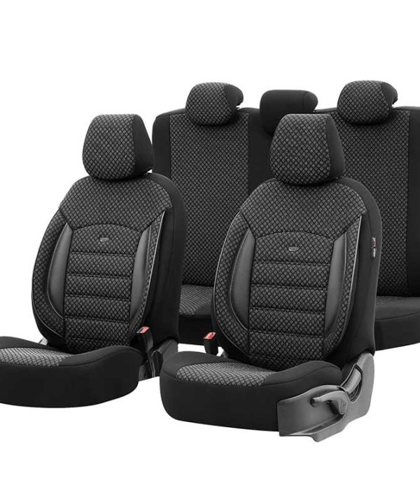 Kimpiris - Καλύμματα Αυτοκινήτου Otom Sport Plus Design Universal Βαμβακερό Ύφασμα / Rachel / Δερματίνη Σετ Εμπρός / Πίσω 11 Τεμαχίων Μαύρο SPTPLS-101