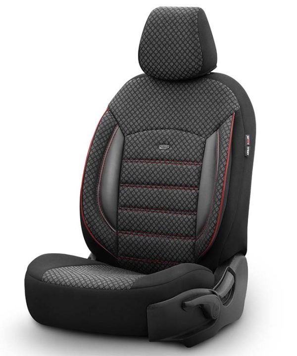 Alternative view of Καλύμματα Αυτοκινήτου Otom Sport Plus Design Universal Βαμβακερό Ύφασμα / Rachel / Δερματίνη Σετ Εμπρός / Πίσω 11 Τεμαχίων Μαύρο Με Κόκκινο Κέντημα SPTPLS-102