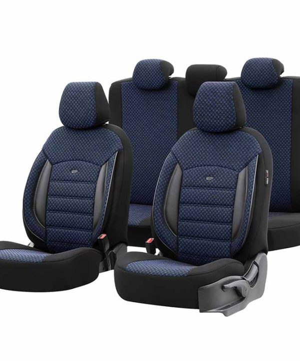 Kimpiris - Καλύμματα Αυτοκινήτου Otom Sport Plus Design Universal Βαμβακερό Ύφασμα / Rachel / Δερματίνη Σετ Εμπρός / Πίσω 11 Τεμαχίων Μαύρο / Μπλε SPTPLS-104