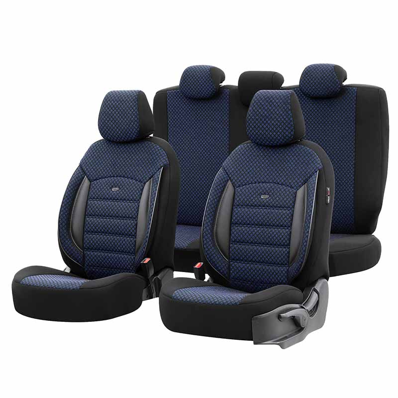 Kimpiris - Καλύμματα Αυτοκινήτου Otom Sport Plus Design Universal Βαμβακερό Ύφασμα / Rachel / Δερματίνη Σετ Εμπρός / Πίσω 11 Τεμαχίων Μαύρο / Μπλε SPTPLS-104
