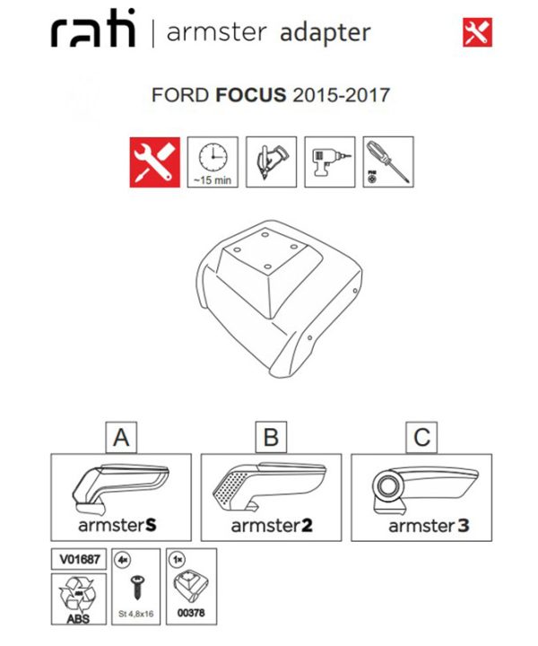 Alternative view of Βάση Τεμπέλη Ειδική Για Ford Focus 15-17 Armster Rati 1 Τεμάχιο