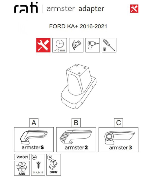 Alternative view of Βάση Τεμπέλη Ειδική Για Ford Ka+ 16-21 Armster Rati 1 Τεμάχιο