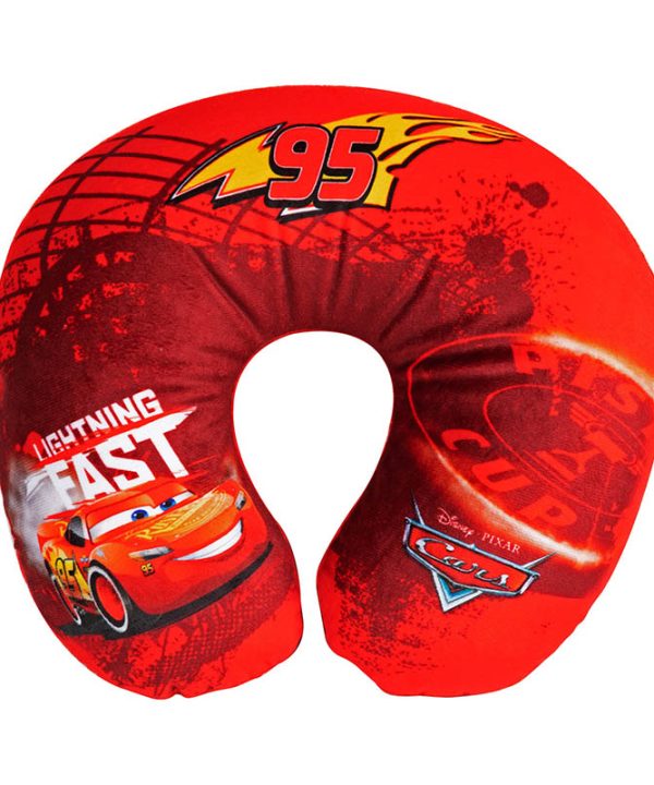 Kimpiris - Παιδικό Μαξιλαράκι Αυχένα Ταξιδιού Cars McQueen Lightning Fast 27cm x 23cm Γαλάζιο 1 Τεμάχιο