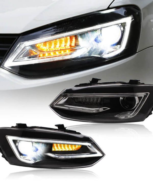 Kimpiris - Μπροστινά Φανάρια Set Για Vw Polo 6R/6C 09-17 DRL Tube & Dynamic Φλας H7 Με Μοτέρ V-Land