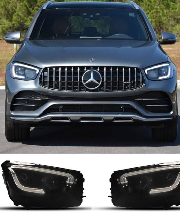 Kimpiris - Μπροστινά Φανάρια Set Για Mercedes-Benz GLC C253/X253 Upgrade Σε Facelift Look 2020-2021 Μαύρα Full Led DRL Με Μοτέρ Carner