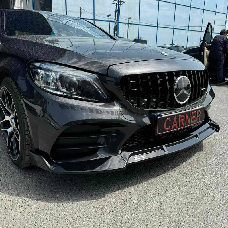 Μπροστινό Spoiler Για Mercedes-Benz C-Class C205 / W205 Facelift 19-21 Amg Line Μαύρο Γυαλιστερό Brabus Look 3 Τεμάχια - Image 3