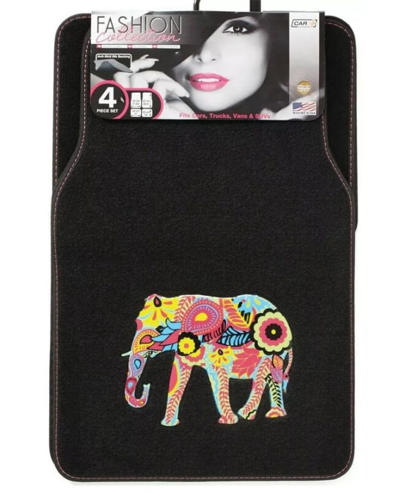 Alternative view of Πατάκια Αυτοκινήτου Universal Μοκέτα "Girly Fashion Collection" Car+ Μαύρη Με Ροζ Ρέλι Και Ελέφαντα 4 Pieces
