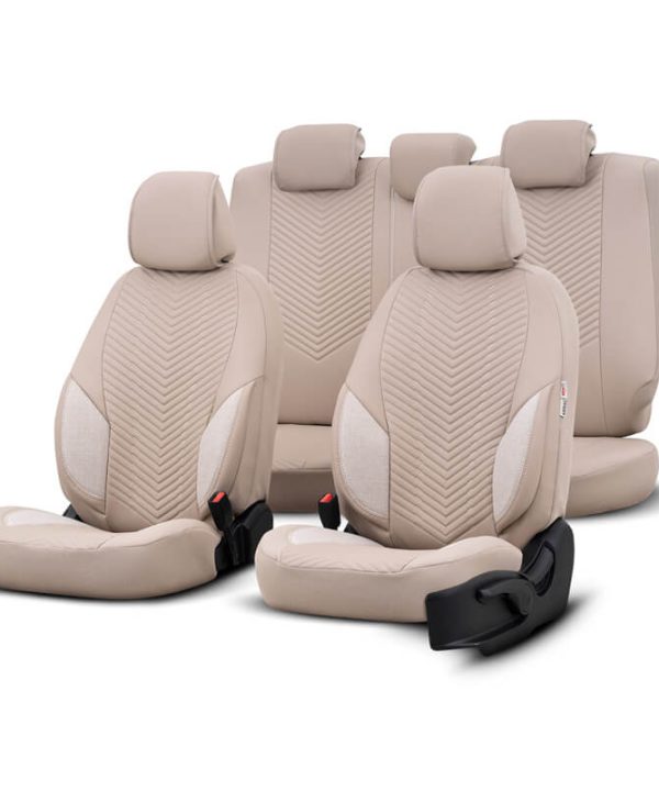 Kimpiris - Καλύμματα Αυτοκινήτου Otom "Advanced Leather" Universal Δερματίνη / Λινό Ύφασμα Σετ Εμπρός / Πίσω 11 Τεμαχίων Μπεζ ΑDV-105