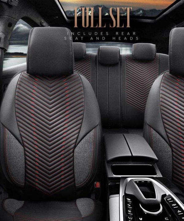 Alternative view of Καλύμματα Αυτοκινήτου Otom "Advanced Leather" Universal Δερματίνη / Λινό Ύφασμα Σετ Εμπρός / Πίσω 11 Τεμαχίων Μαύρο / Κόκκινο ΑDV-101