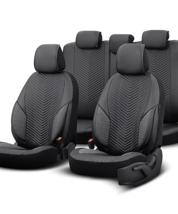 Kimpiris - Καλύμματα Αυτοκινήτου Otom "Advanced Leather" Universal Δερματίνη / Λινό Ύφασμα Σετ Εμπρός / Πίσω 11 Τεμαχίων Μαύρο / Smoke ΑDV-103