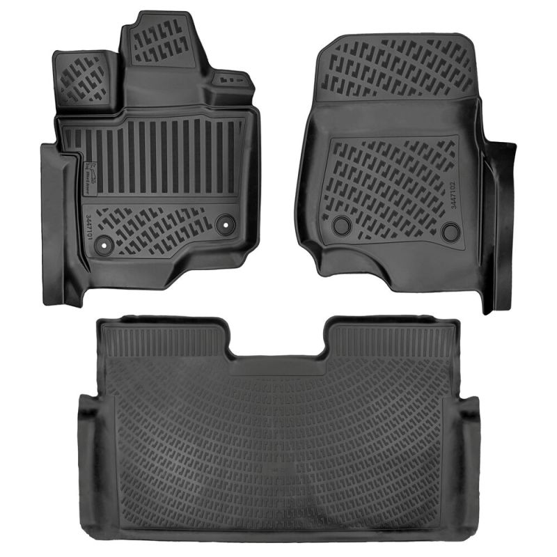 Kimpiris - Πατάκια Σκαφάκια 3D Από Λάστιχο TPE Για Ford F 150- 2015-2023 SuperCrew (Crew Cab) / Carpet Floor/Bucket Seating / Fold-Flat Non Storage Rizline 3 Τεμάχια Μαύρα