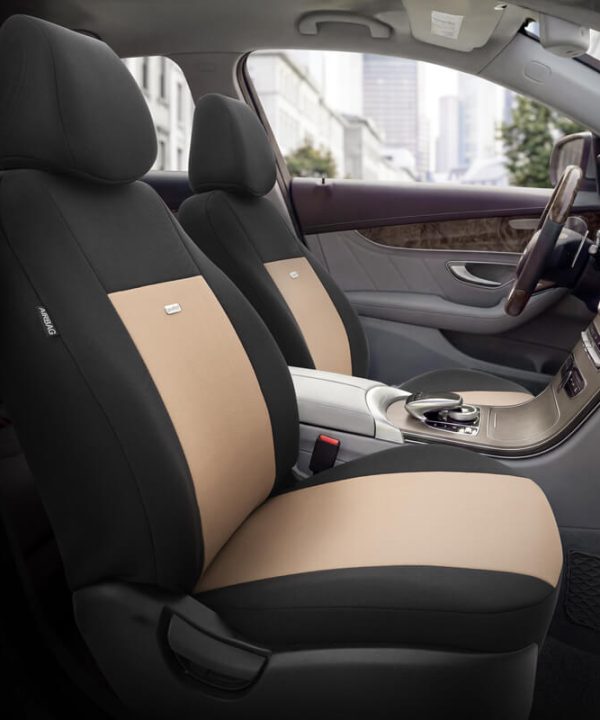 Kimpiris - Καλύμματα Αυτοκινήτου Otom Flex Design Universal Βαμβακερό Ύφασμα Rachel Σετ Εμπρός / Πίσω 10 Τεμαχίων Μαύρο / Μπεζ FLX-103