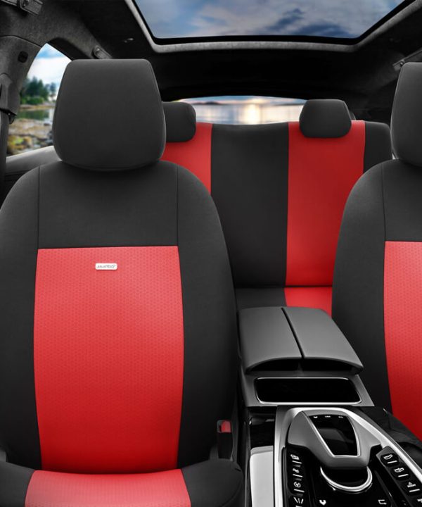 Alternative view of Καλύμματα Αυτοκινήτου Otom Flex Design Universal Βαμβακερό Ύφασμα Rachel Σετ Εμπρός / Πίσω 10 Τεμαχίων Μαύρο / Κόκκινο FLX-104