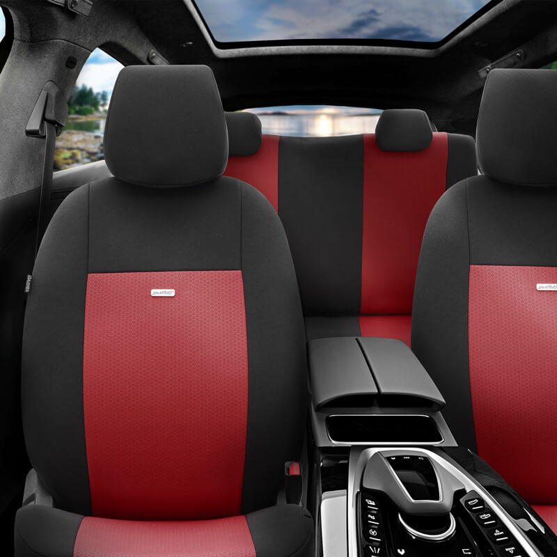 Καλύμματα Αυτοκινήτου Otom Flex Design Universal Βαμβακερό Ύφασμα Rachel Σετ Εμπρός / Πίσω 10 Τεμαχίων Μαύρο / Μπορντό FLX-105 - Image 2