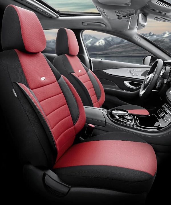 Kimpiris - Καλύμματα Αυτοκινήτου Otom Pro Design Universal Βαμβακερό Ύφασμα Rachel / Δερματίνη Σετ Εμπρός / Πίσω 11 Τεμαχίων Μαύρο / Μπορντό PRO-105