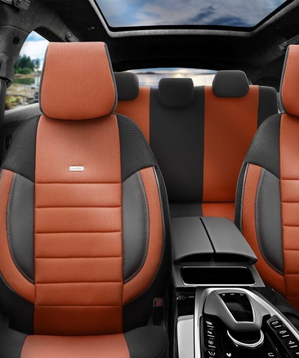 Alternative view of Καλύμματα Αυτοκινήτου Otom Pro Design Universal Βαμβακερό Ύφασμα Rachel / Δερματίνη Σετ Εμπρός / Πίσω 11 Τεμαχίων Μαύρο / Καμηλό PRO-106