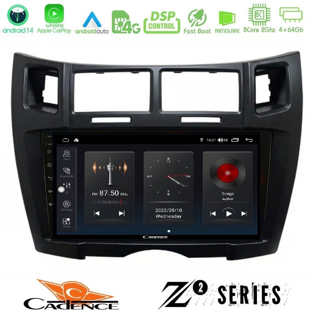 Kimpiris - Cadence Z2 Series 8Core Android14 4+64GB Toyota Yaris Navigation Multimedia Tablet 9" (Μαύρο Χρώμα) Με Carplay & Android Auto