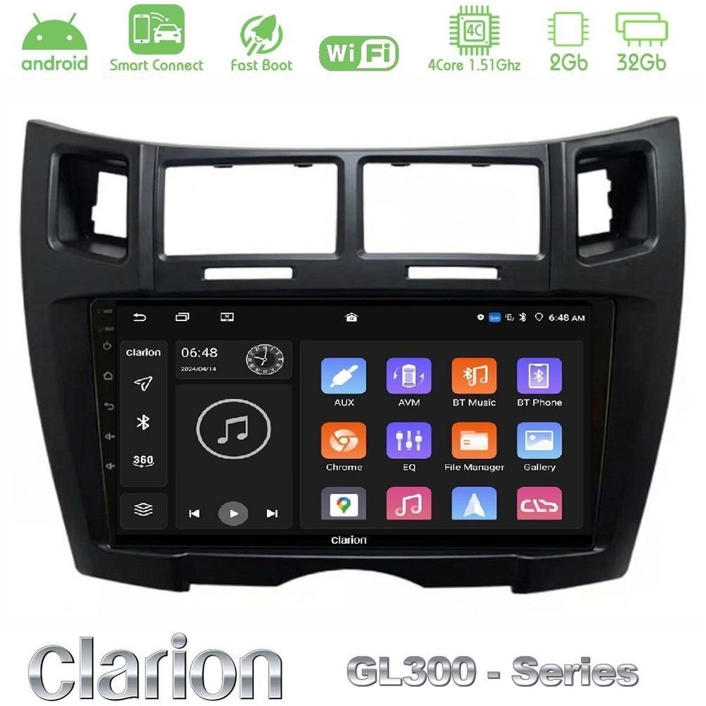 Kimpiris - Clarion GL300 Series 4Core Android ClarionOS 2+32GB Toyota Yaris Navigation Multimedia Tablet 9" (Μαύρο Χρώμα) Με Carplay & Android Auto