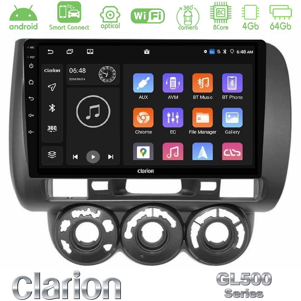Kimpiris - Clarion GL500 Series 8Core Android ClarionOS 4+64GB Honda Jazz (Fit) 2002-2008 (RHD) Manual A/C Navigation Multimedia Tablet 9"