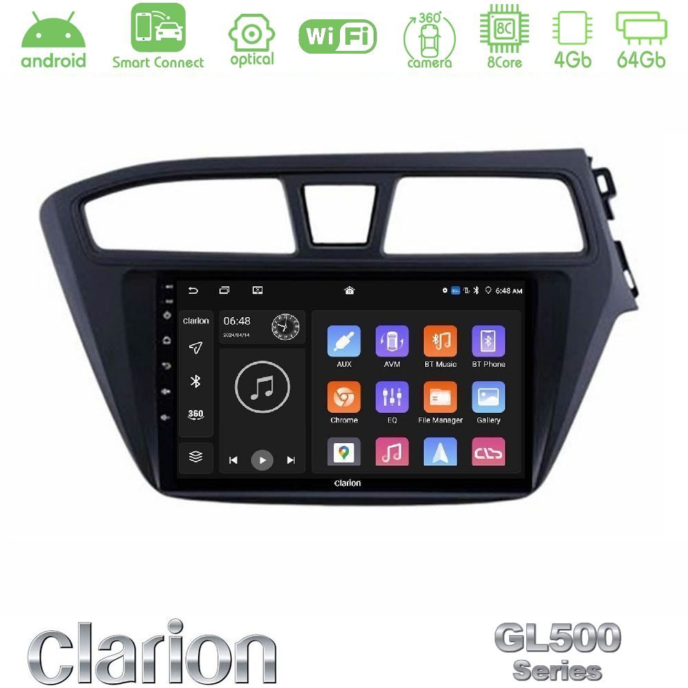 Kimpiris - Clarion GL500 Series 8Core Android ClarionOS 4+64GB Hyundai i20 2014-2018 RHD Navigation Multimedia Tablet 9"