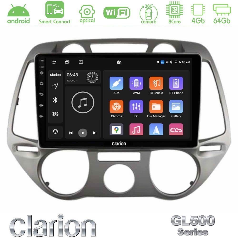 Kimpiris - Clarion GL500 Series 8Core Android ClarionOS 4+64GB Hyundai i20 2009-2012 Manual A/C Navigation Multimedia Tablet 9"