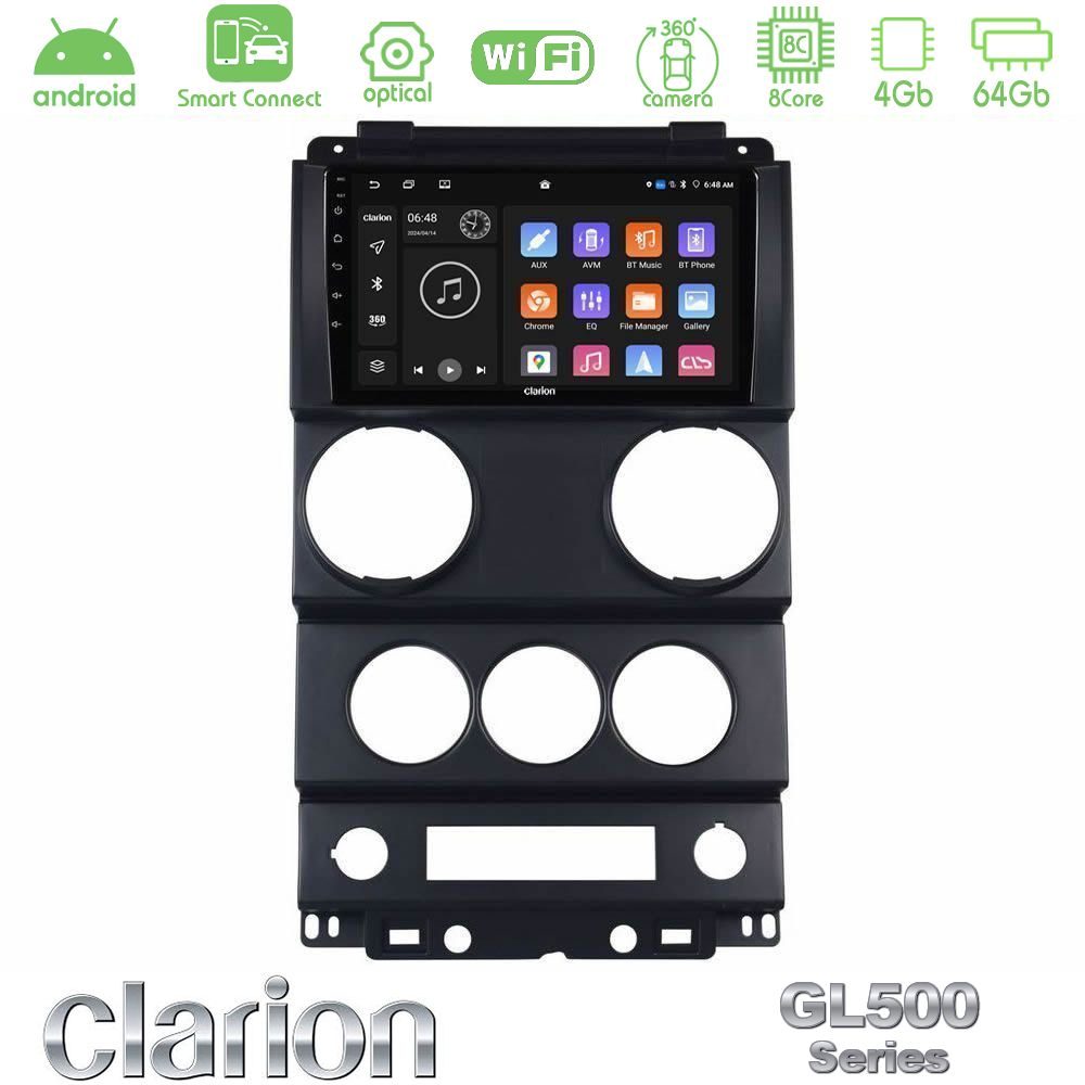 Kimpiris - Clarion GL500 Series 8Core Android ClarionOS 4+64GB Jeep Wrangler 2Door 2008-2010 Navigation Multimedia Tablet 9"