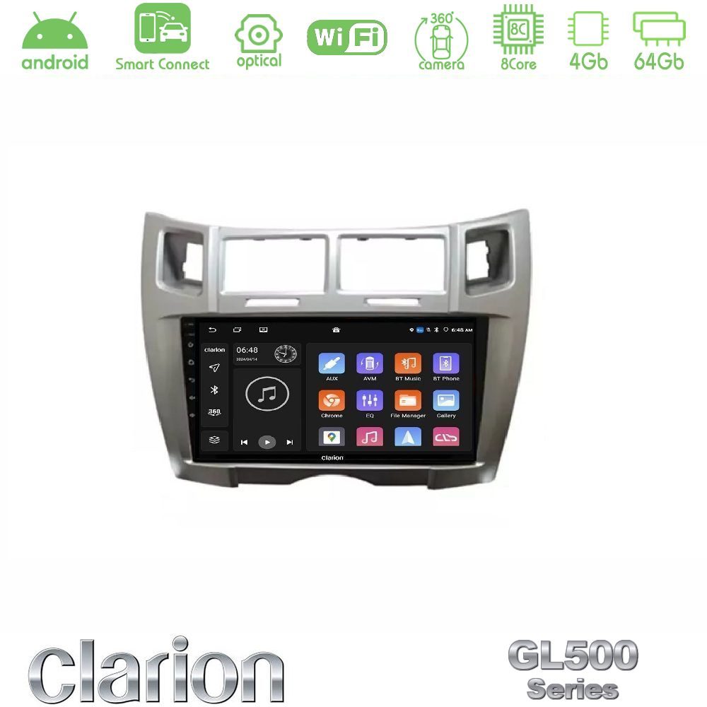 Kimpiris - Clarion GL500 Series 8Core Android ClarionOS 4+64GB Toyota Yaris Navigation Multimedia Tablet 9" (Ασημί Χρώμα)