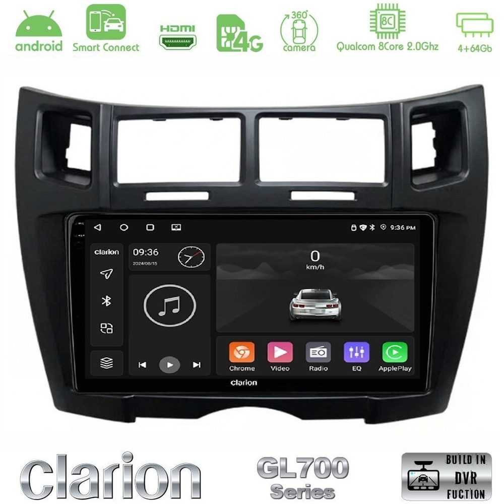 Kimpiris - Clarion GL700 QUALCOMM Series 8Core Android ClarionOS 4+64GB Toyota Yaris Navigation Multimedia Tablet 9" (Μαύρο Χρώμα) Με Carplay & Android Auto