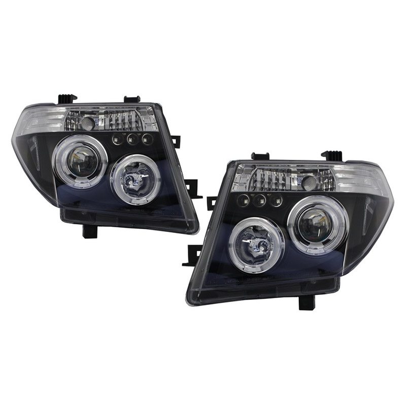 Μπροστινά Φανάρια Set Για Nissan Navara D40 05-10 Angel Eyes & Led Μαύρα H1/H1 Manual JunYan - Image 2
