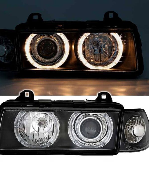 Kimpiris - Μπροστινά Φανάρια Set Για Bmw 3 E36 92-98 Coupe/Cabrio Angel Eyes Μαύρα H7/H7 Depo