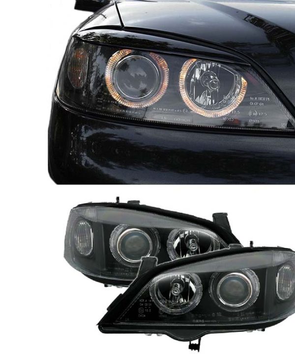 Kimpiris - Μπροστινά Φανάρια Set Για Opel Astra G 97-04 Angel Eyes Μαύρα H7/H7 Depo