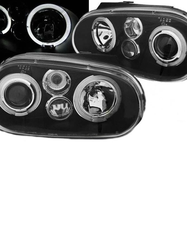 Kimpiris - Μπροστινά Φανάρια Set Για Vw Golf IV (4) 97-03 Angel Eyes Μαύρα H1/H1/P21W JunYan