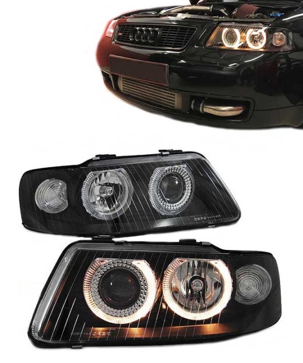 Kimpiris - Μπροστινά Φανάρια Set Για Audi A3 8L 00-03 Angel Eyes Μαύρα H7/H7 Depo