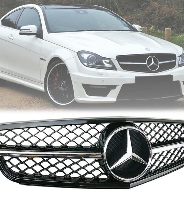 Kimpiris - Μάσκα Για Mercedes-Benz C-Class W204 07-14 Amg C63 Look Με Μονή Γρίλια Μαύρο/Χρώμιο 1 Τεμάχιο