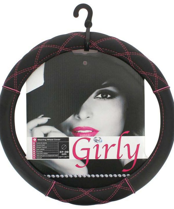 Kimpiris - Κάλυμμα Tιμονιού ''Pink Cross Stitch''Μαύρο Με Ροζ Σταυρωτό Νήμα Medium 37-39cm