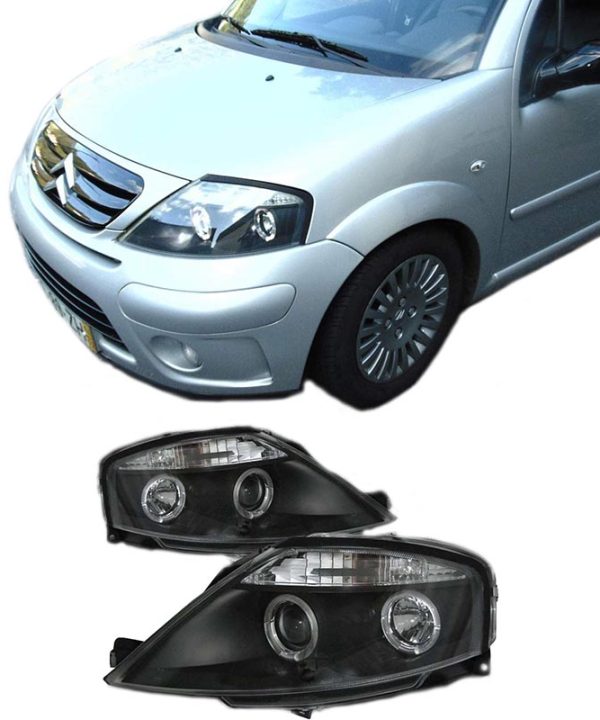 Kimpiris - Μπροστινά Φανάρια Set Για Citroen C3 02-09 Angel Eyes Μαύρα H1/H1 Manual Sonar