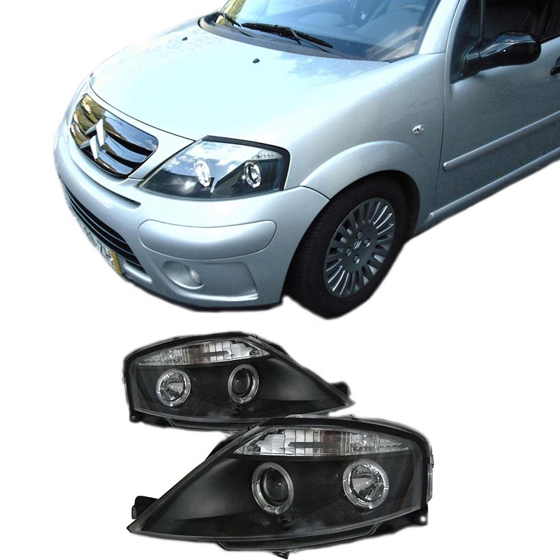 Kimpiris - Μπροστινά Φανάρια Set Για Citroen C3 02-09 Angel Eyes Μαύρα H1/H1 Manual Sonar
